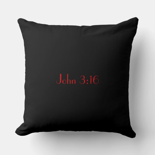 Almofada John 3:16, Texto Vermelho sobre fundo preto (Frente)