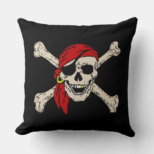 Almofada Jolly Roger Pirate Skull Bones Red Bandanna Maior (Frente)