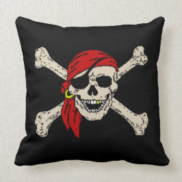 Almofada Jolly Roger Pirate Skull Bones Red Bandanna Maior