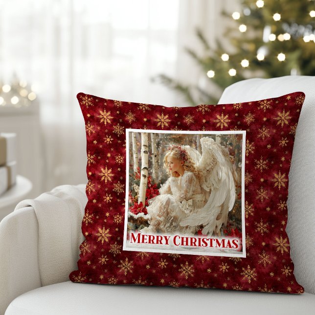 Almofada Jolly Victorian Angel Red and Gold Holiday Pillow (Jolly Victorian Angel Red and Gold Holiday Pillow)