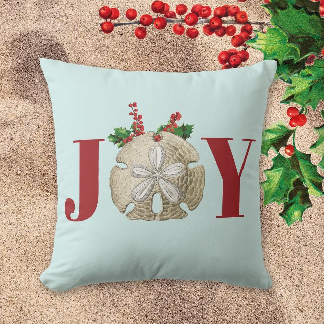 Almofada Joy Christmas Sand Dollar Holly Berries Coastal (Criador carregado)