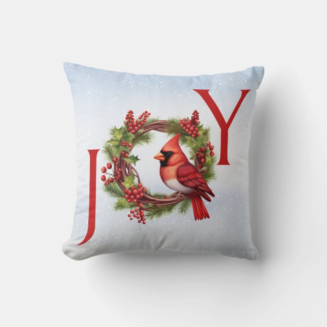 Almofada Joy | Corrente de aquarela com cardeal vermelho (Frente)