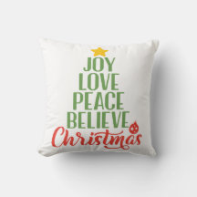 Joy Love Peace Acredite no Travesseiro decorativo 