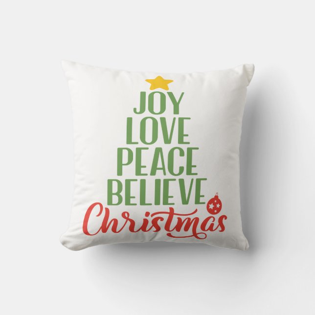 Almofada Joy Love Peace Acredite no Travesseiro decorativo  (Frente)