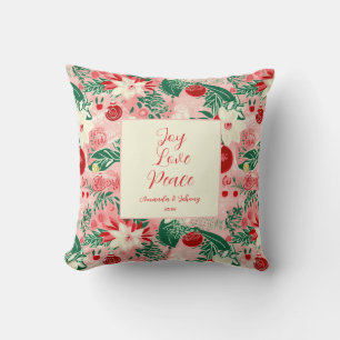 Almofada Joy Love Peace Pink Red Floral Travesseiro decorat