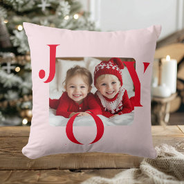 Almofada JOY | Modern Red And Pink Christmas Photo Gift