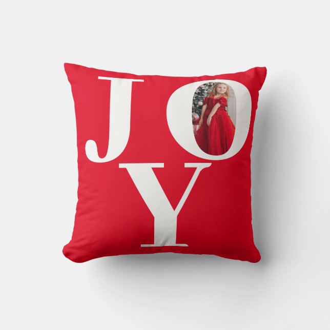 Almofada Joy Red White Christmas Photo (Frente)