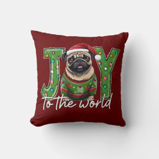 Almofada Joy To The World Pug Christmas Papais noeis