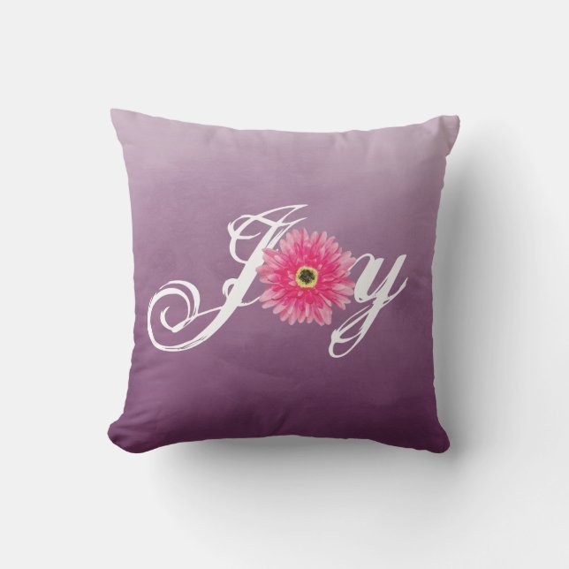 Almofada Joy Typografia Rosa Gerbera Daisy Flower em Roxo (Frente)