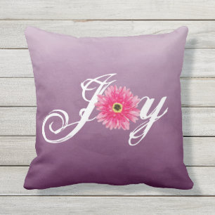 Almofada Joy Typografia Rosa Gerbera Daisy Flower em Roxo
