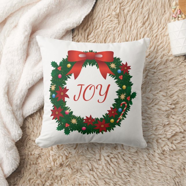 Almofada "Joy" Typografia Wreath de Natal (Cobertor)