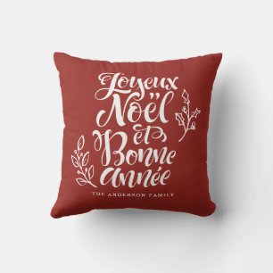 Almofada Joyeux Noël et Bonne Année Modern Script Red