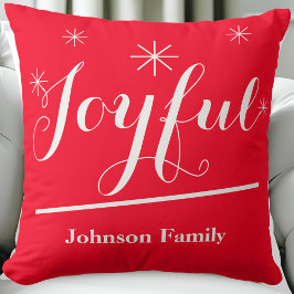 Almofada Joyful Gift Script Name Chic Rustic Red Christmas
