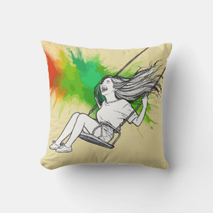 Almofada Joyful Girl on Swing - Abertura vibrante de cores