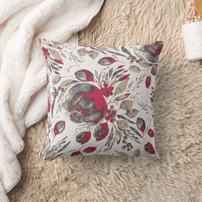 Almofada Joyful Peonies - Beige & Viva Magenta em Branco (Cobertor)