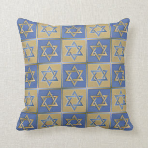 Almofada Judaica Star De David Metal Dourado Travesseiro Az