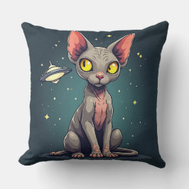Almofada Judging Sphynx Cat UFO Space Cartoon Art