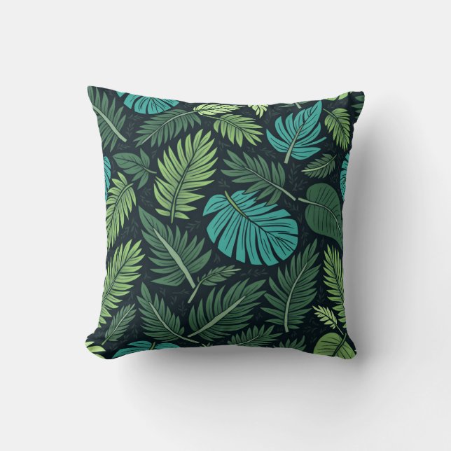 Almofada Jungle Foliage Pattern – Lush Tropical Leaf Design (Frente)