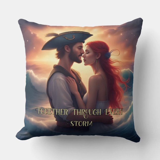 Almofada Juntos Através De Cada Tempestade Pirata Romântica (Frente)