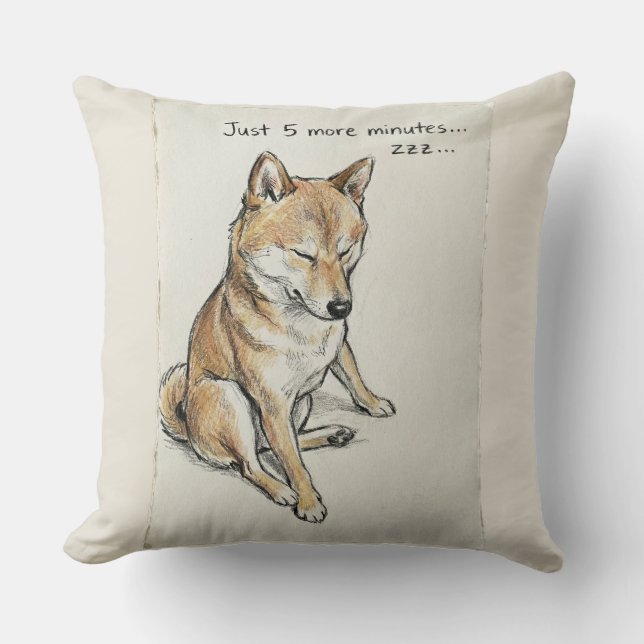 Almofada "Just 5 More Minutes" Sleepy Shiba Inu Nap Art (Frente)