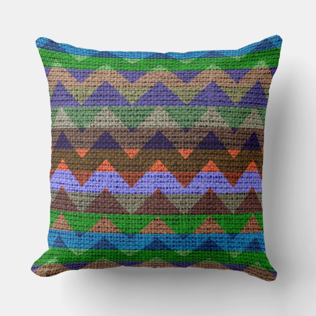 Almofada Juta Colorida Chevron Pattern Burlap (Frente)