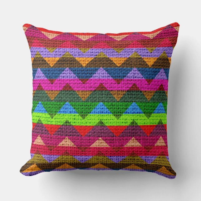 Almofada Juta Colorida Chevron Pattern Burlap (Frente)