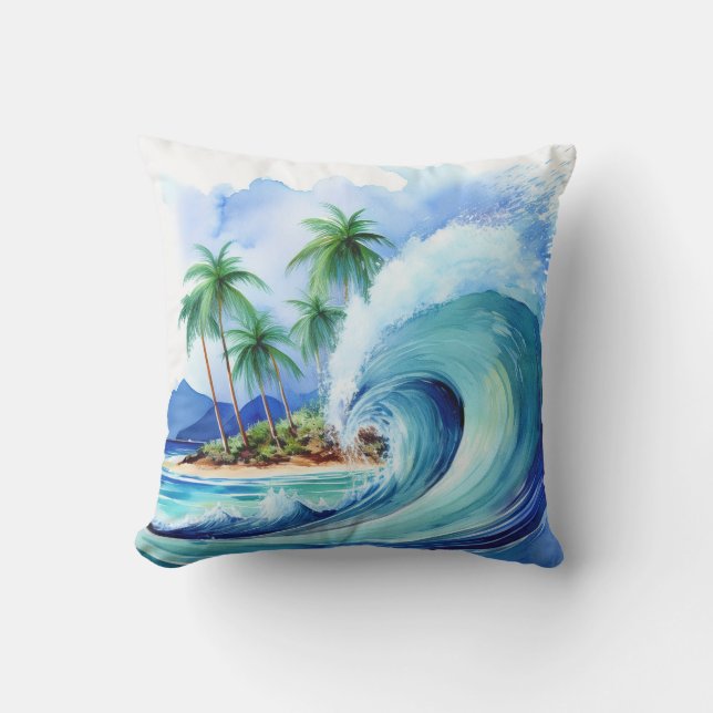 Almofada Kai Aloha Island Watercolor Wave (Frente)