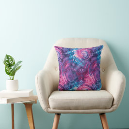 Almofada Kaleidoscópio de Tie Dye Rosa, Roxo e Turquesa