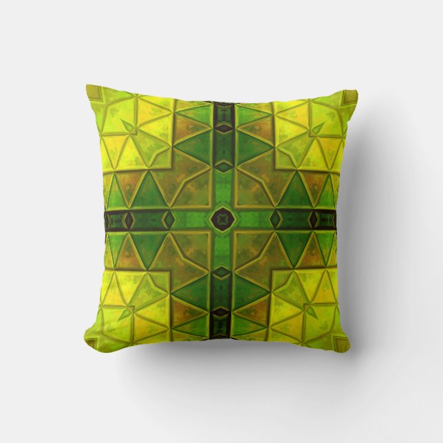 Almofada Kaleidoscópio Quadrado Verde e Amarelo (Frente)