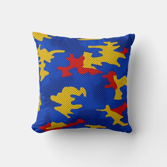 Almofada Kansas Blue Red Yellow Vibrant Camo Pattern (Frente)