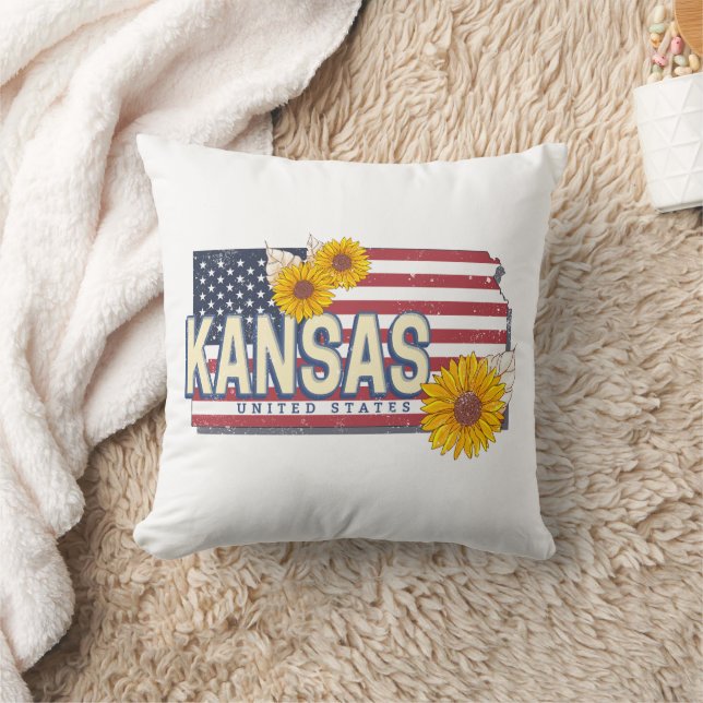 Almofada Kansas EUA - Retro State Map Vintage EUA (Cobertor)