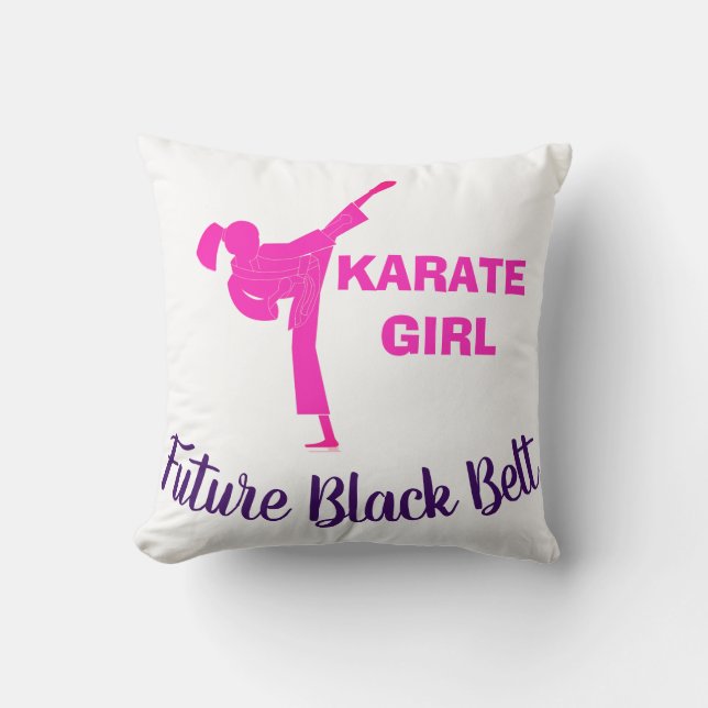 Almofada Karate Girl Future Black Belt Motivational Decor (Frente)