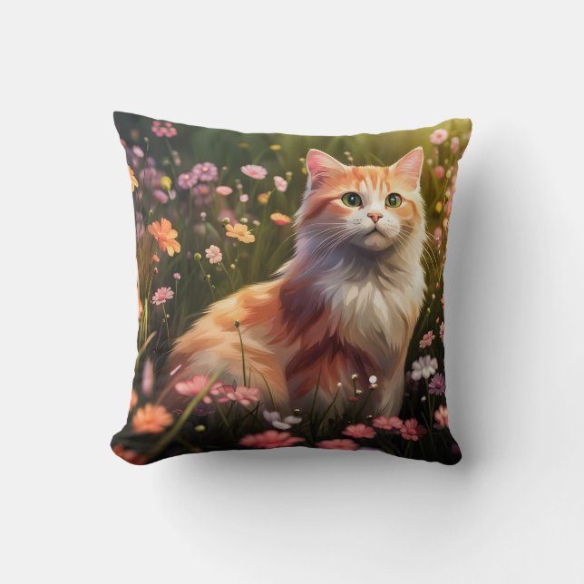 Almofada Katze in Blumenwiese (Frente)