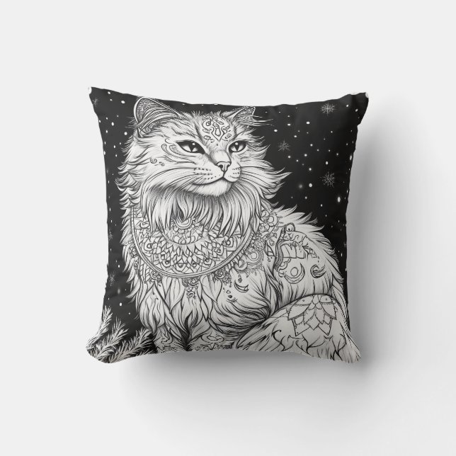 Almofada Katze Mandala unter magischem Sternenhimmel (Frente)