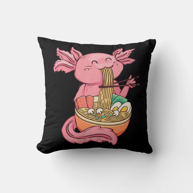 Almofada Kawaii Axolotl Comendo Ramen Nodles Animes Criança (Frente)