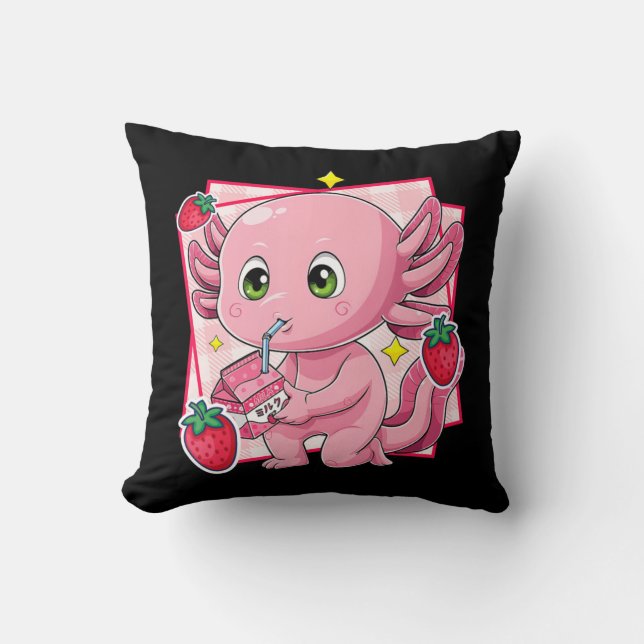 Almofada Kawaii Axolotl Strawberry Milk Gift Japonês (Frente)