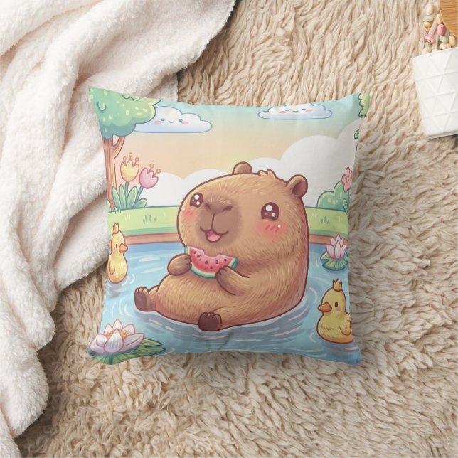 Almofada Kawaii capy in a pond (Cobertor)