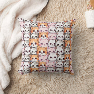 Almofada Kawaii Cat feline Kitten rosto rabisco impressão