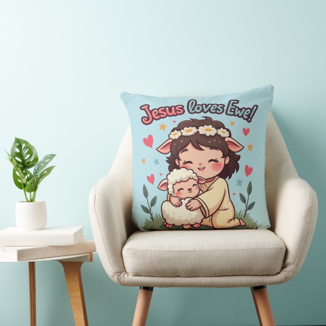 Almofada Kawaii Christian "Jesus ama ovelha" Pastel Design (Cadeira)