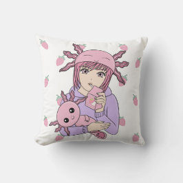 Almofada Kawaii Cute Axolotl Strawberry Milk Anime