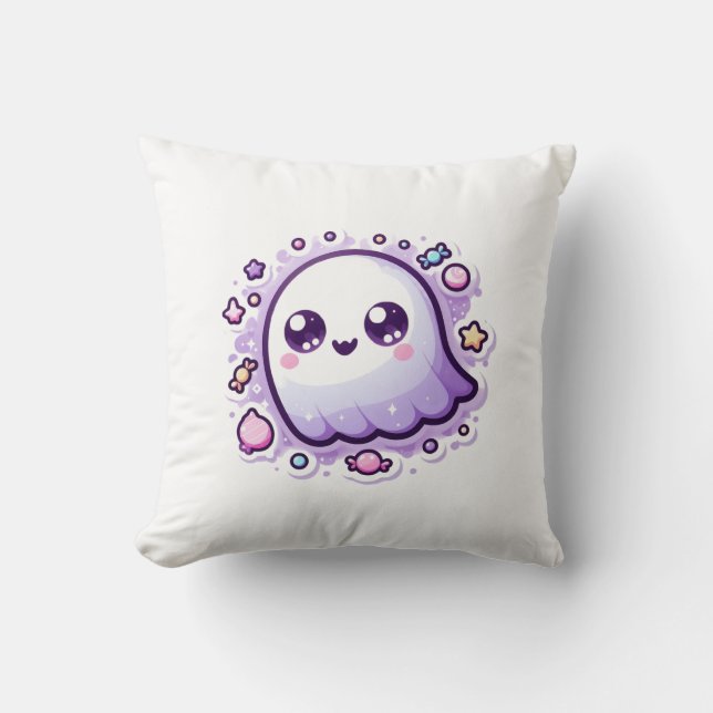 Almofada Kawaii Ghost Travesseiro decorativo Cute Pastel Ha (Frente)