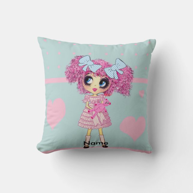 Almofada Kawaii Girl - PinkyP pastel azul (Frente)