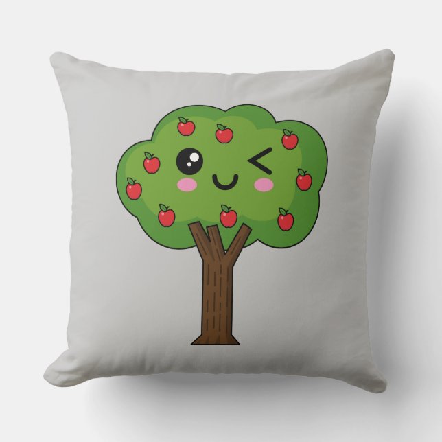Almofada Kawaii Happy Winking Apple Tree (Frente)