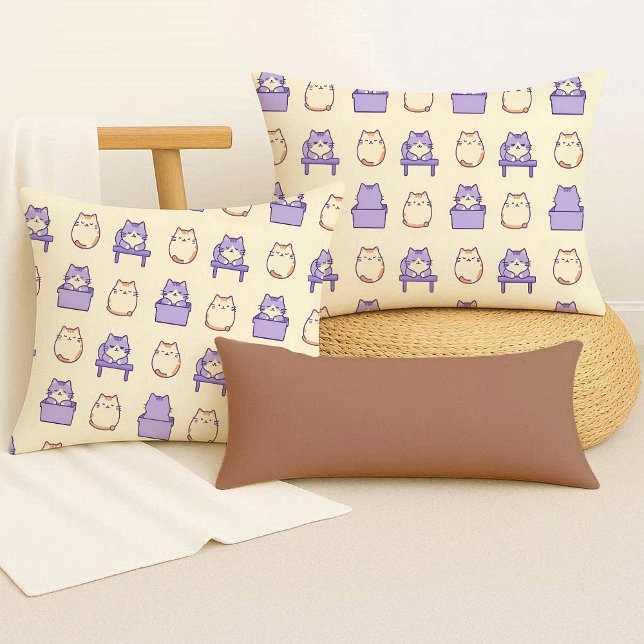 Almofada Kawaii Lavender Chonky Cat Pastel Cute Throw Pillo (Kawaii Lavender Chonky Cat Pastel Cute Throw Pillow)