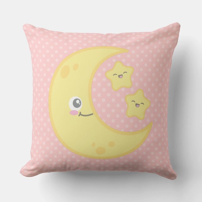 Almofada Kawaii Moon e Stars Travesseiro decorativo (Frente)