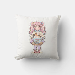 Almofada Kawaii Neko Cafe Anime Girl Chibi