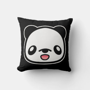 Almofada Kawaii Panda Feliz em Preto