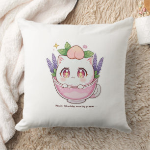 Almofada Kawaii Peach Cat em Lavanda Teacup Travesseiro dec