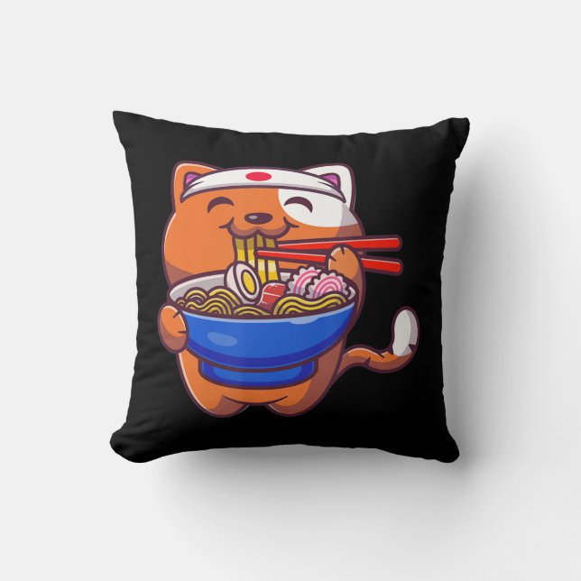 Almofada Kawaii Ramen Cat Anime Comida Japonesa Adolescente (Frente)