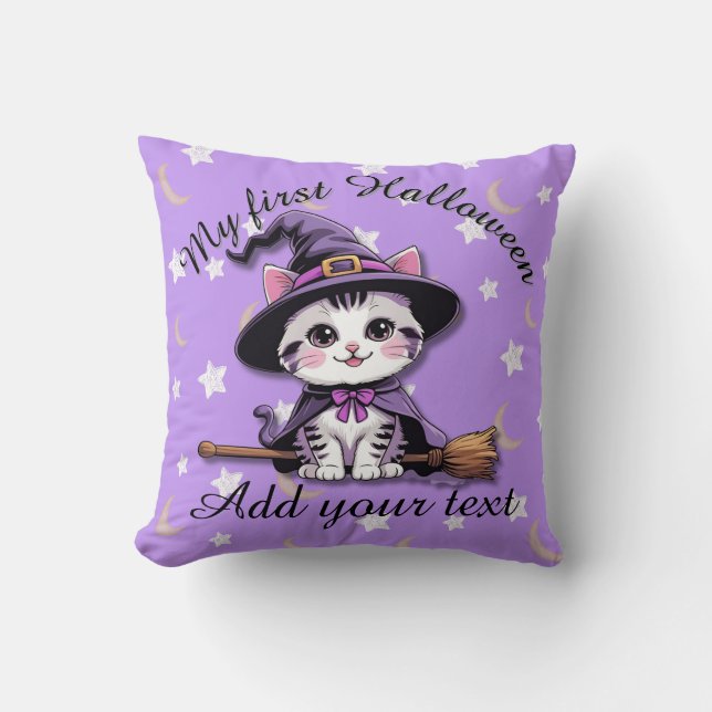 Almofada Kawaii Witch Cat – Halloween Throw Pillow (Frente)